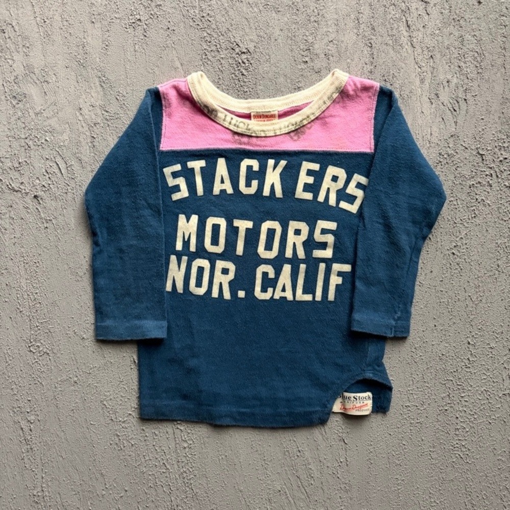 Vintage Denim Dungaree Long Sleeve T-Shirt XS 100CM Blue Japan Baby Tee
